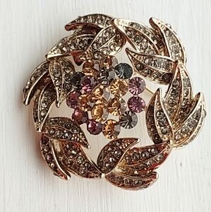 Crystal Circle of Leaves Brooch